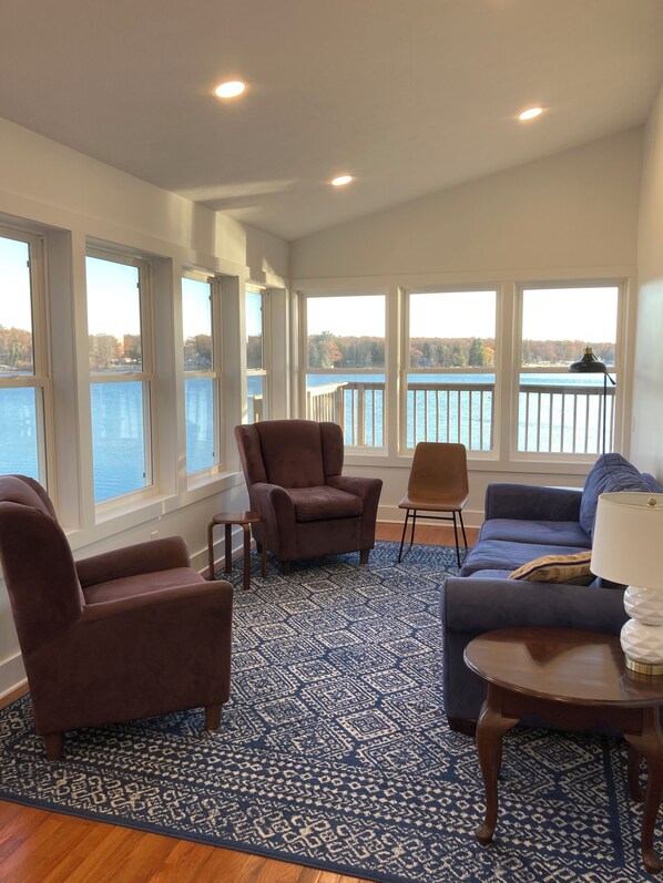 Televisión, chimenea y libros