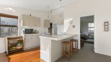 Fridge, microwave, oven, toaster