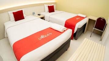 Desk, free WiFi, bed sheets