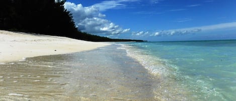 En la playa, camastros y toallas de playa