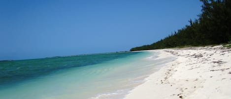 On the beach, sun-loungers, beach towels