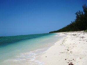 En la playa, camastros y toallas de playa 