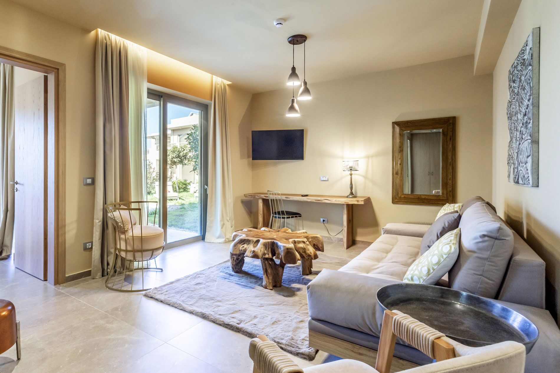 executive suite, private pool | living room | 40-inch led tv with satellite channels, tv