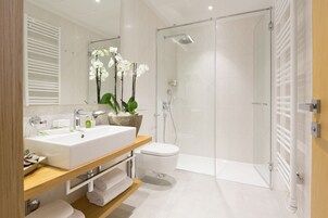 Duş, ücretsiz banyo/kozmetik ürünleri, saç kurutma makinesi, bornoz 