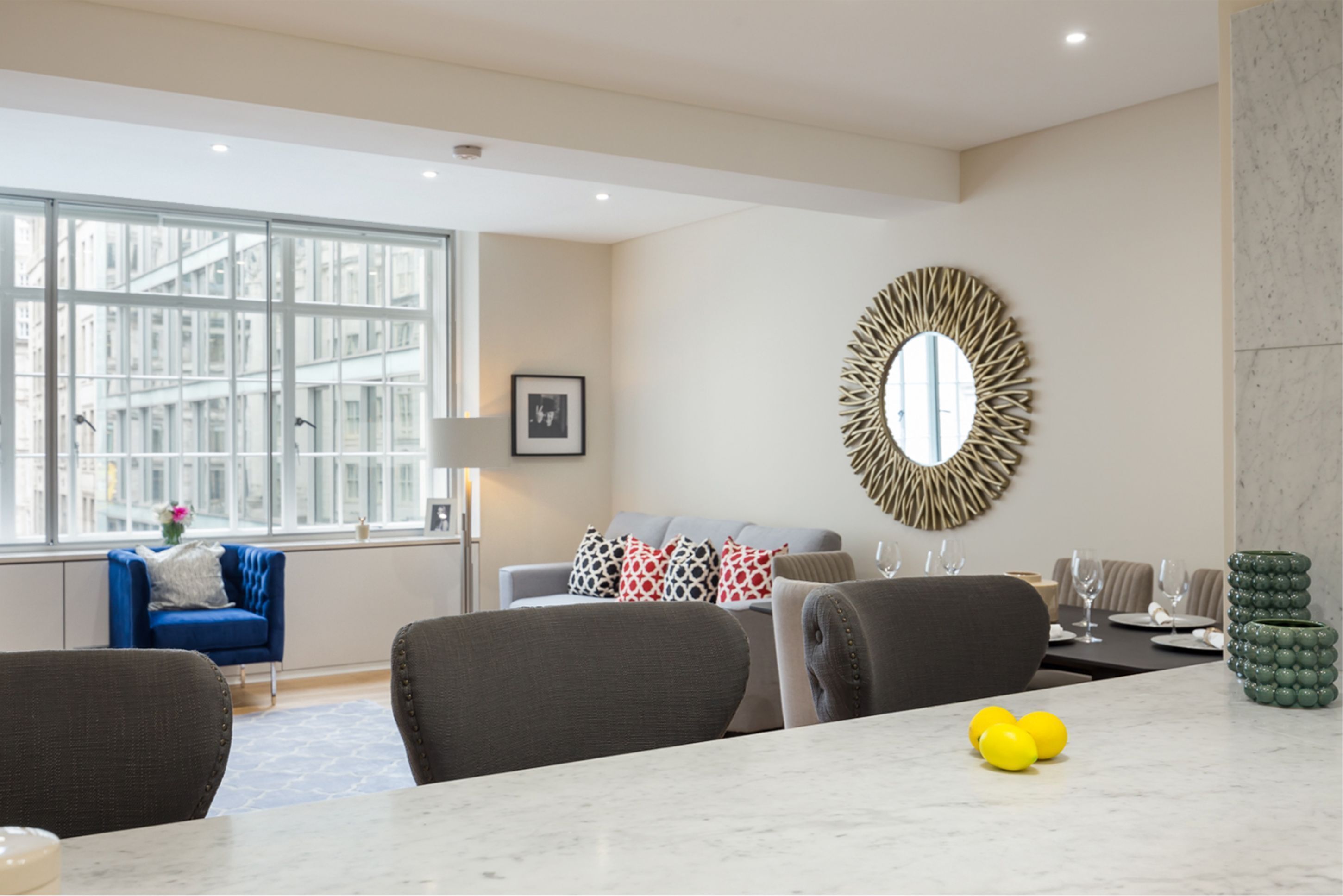 Deluxe Two Bedroom Apartment | Living area | Flat-screen TV