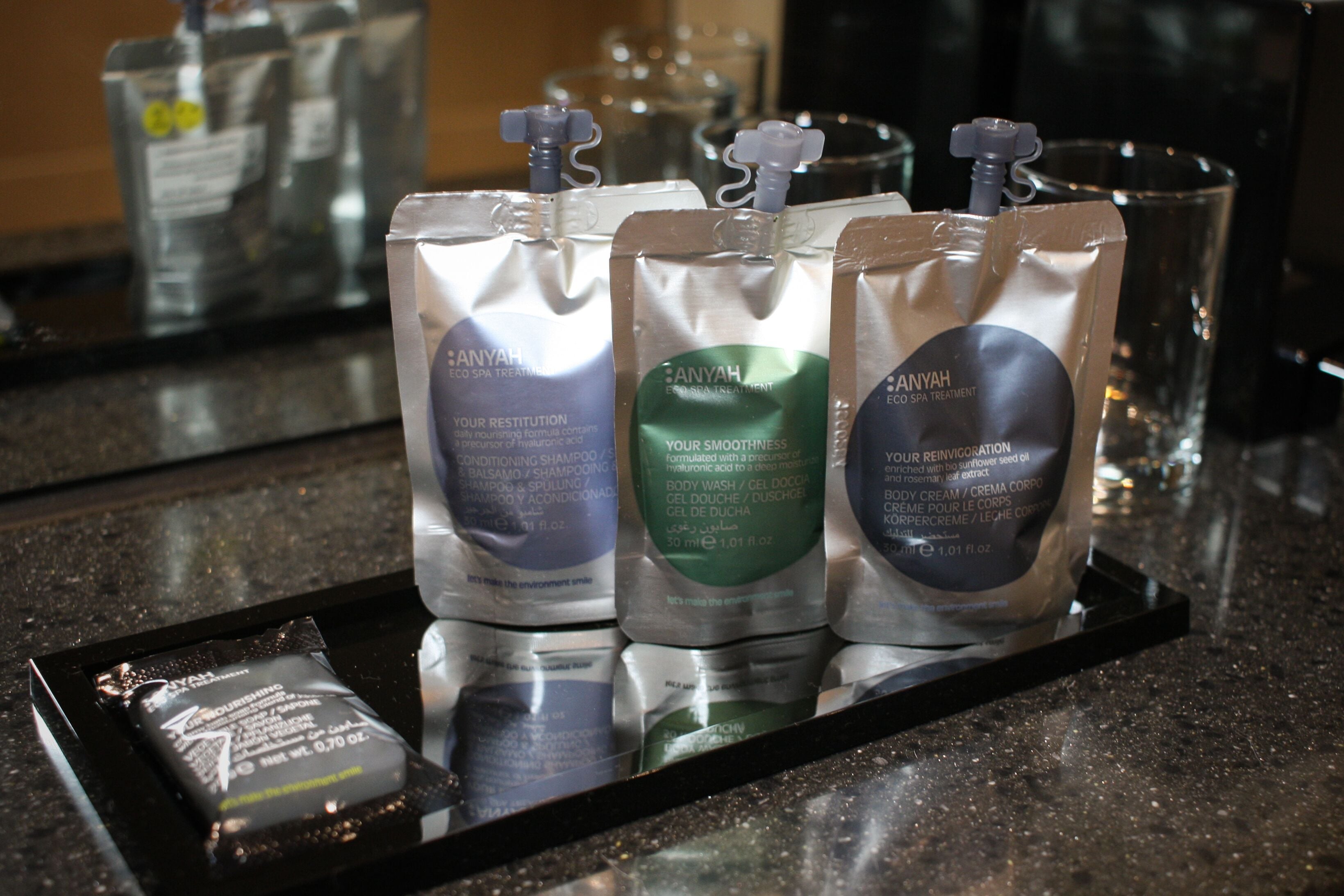 free toiletries, hair dryer, towels