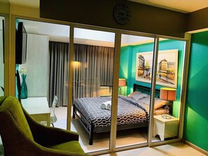 1 室のベッドルーム、WiFi (無料)、ベッドシーツ、車椅子でアクセスできる設備