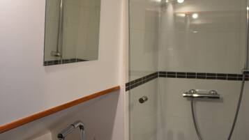 Shower, towels, toilet paper
