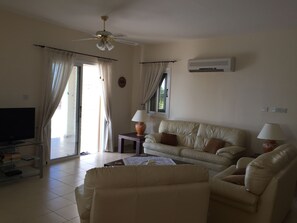 TV, DVD player, books, video library
