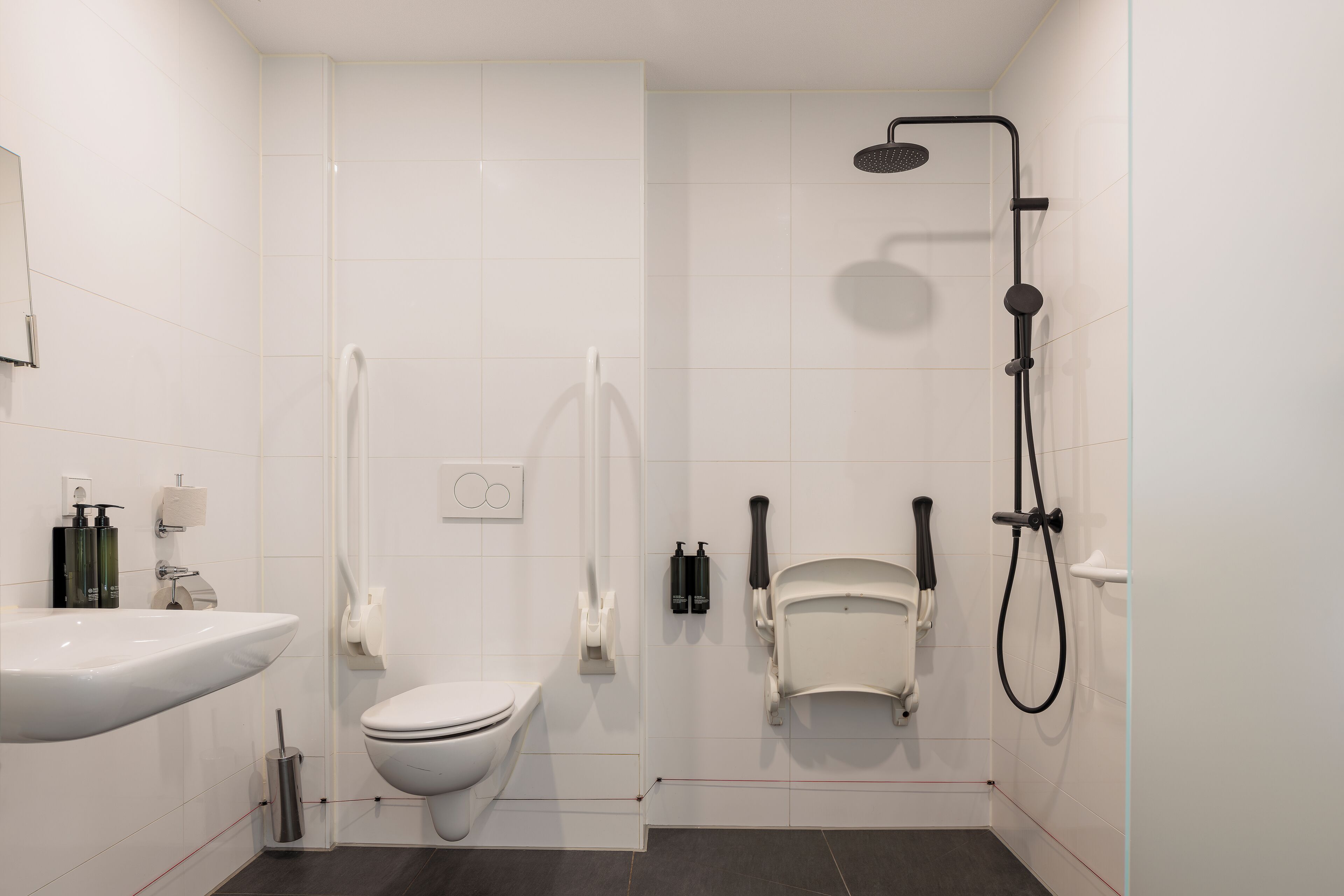 standard quadruple room, accessible | bathroom | shower, hair dryer, towels, soap