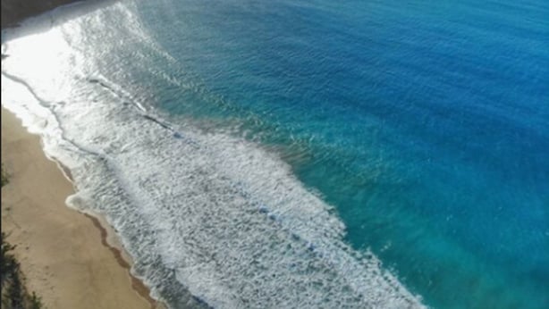 A coastal landscape with a sandy beach and ocean waves. - Coconut Tree Villa (East End)