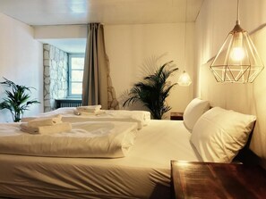 Blackout curtains, rollaway beds, free WiFi, bed sheets