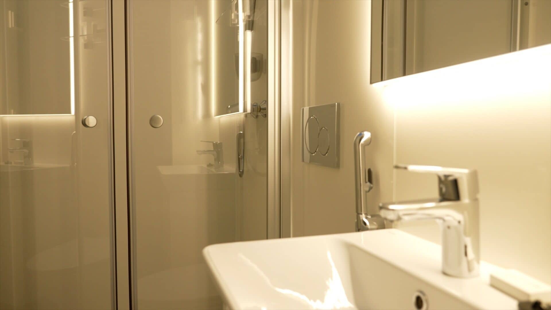 panoramic cabin, 1 double bed | bathroom | shower, free toiletries, hair dryer, towels