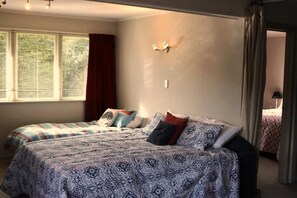 1 bedroom, desk, iron/ironing board, travel cot