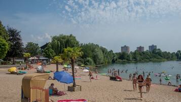 Beach nearby, sun loungers