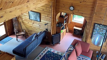 Una televisión, una chimenea, un reproductor de DVD, libros