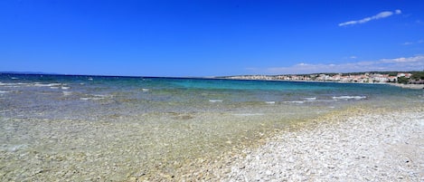 På stranden och solstolar