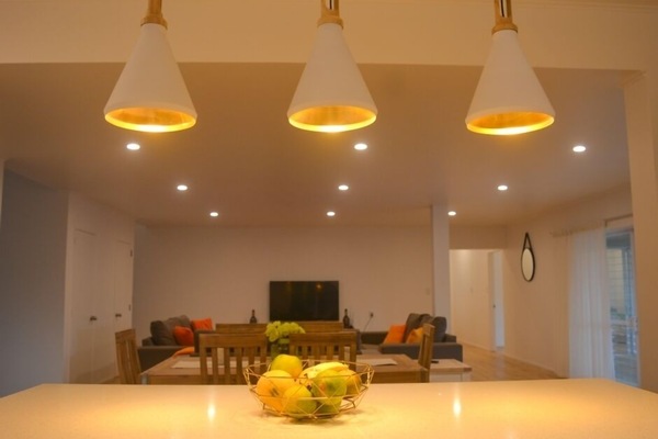 View from kitchen into living area