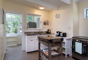 Fridge, microwave, coffee/tea maker, toaster
