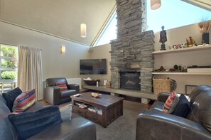 Smart TV, fireplace, video game console, DVD player