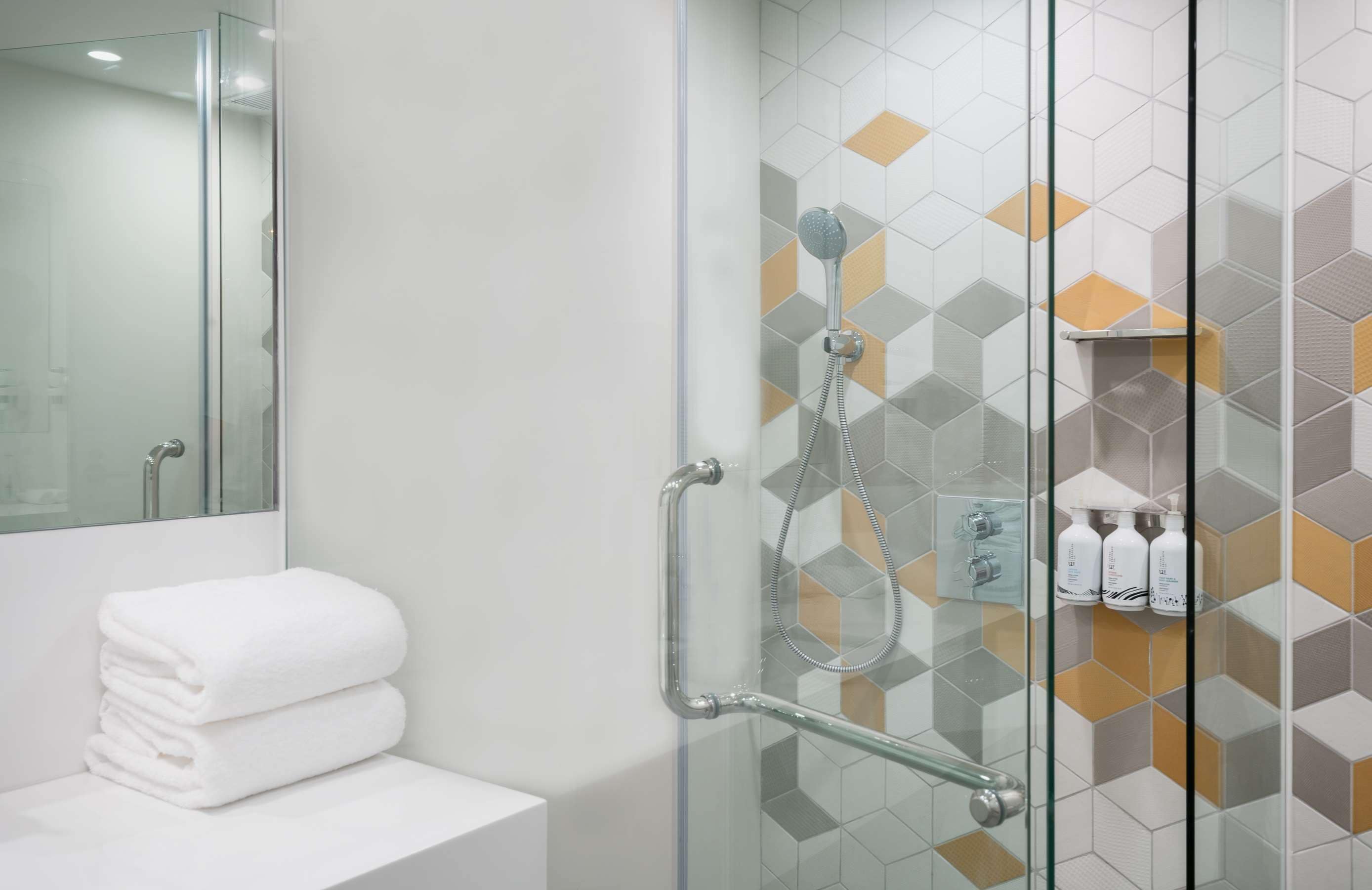 shower, free toiletries, hair dryer, towels