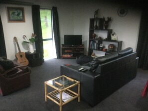 TV, DVD player, books, stereo