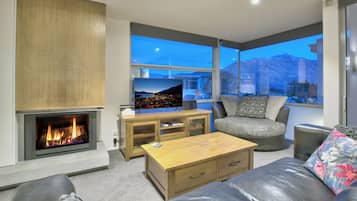 Smart TV, fireplace, Netflix, books