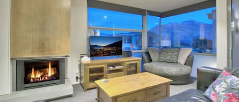 Smart TV, chimenea, Netflix y libros