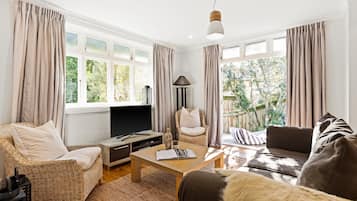 Una Smart TV, una chimenea, un reproductor de DVD, una videoteca