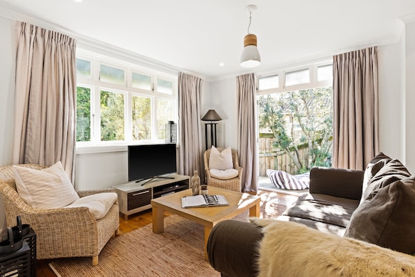 Smart TV, chimenea, reproductor de DVD, videoteca