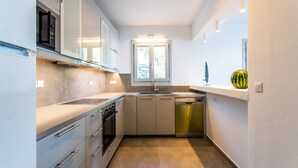 Villa, 3 Bedrooms | Private kitchen | Coffee/tea maker, full-size fridge, microwave, oven - Jenny by The Pearls Collection (Mykonos)