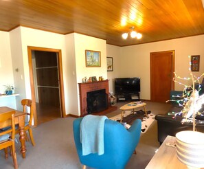 Fernseher, Kamin, Bücher