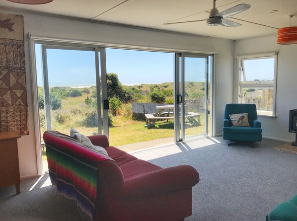 Smart TV, fireplace, DVD player, books