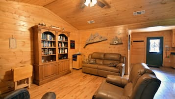 TV, fireplace, DVD player, books