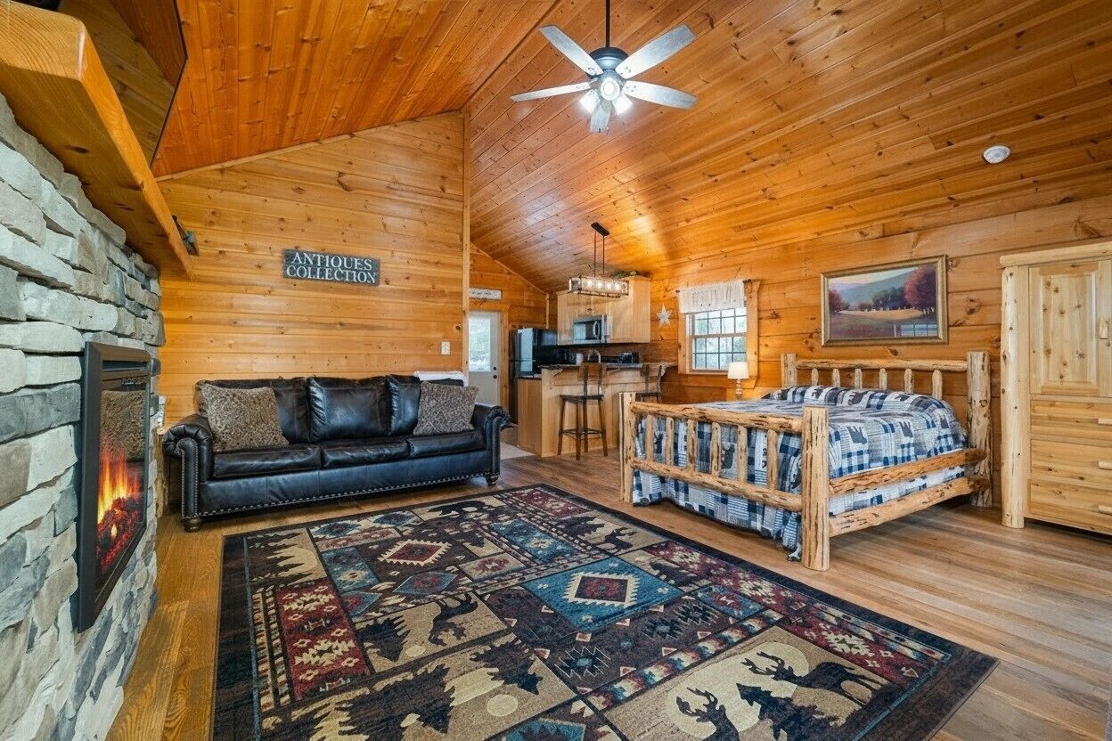 Televisie, een open haard en een dvd-speler