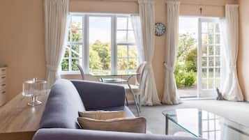 TV, DVD player, books, video library