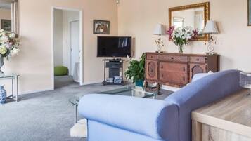 TV, DVD player, books, video library