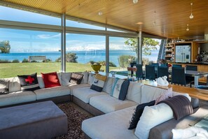 Smart TV, chimenea, reproductor de DVD y estéreo