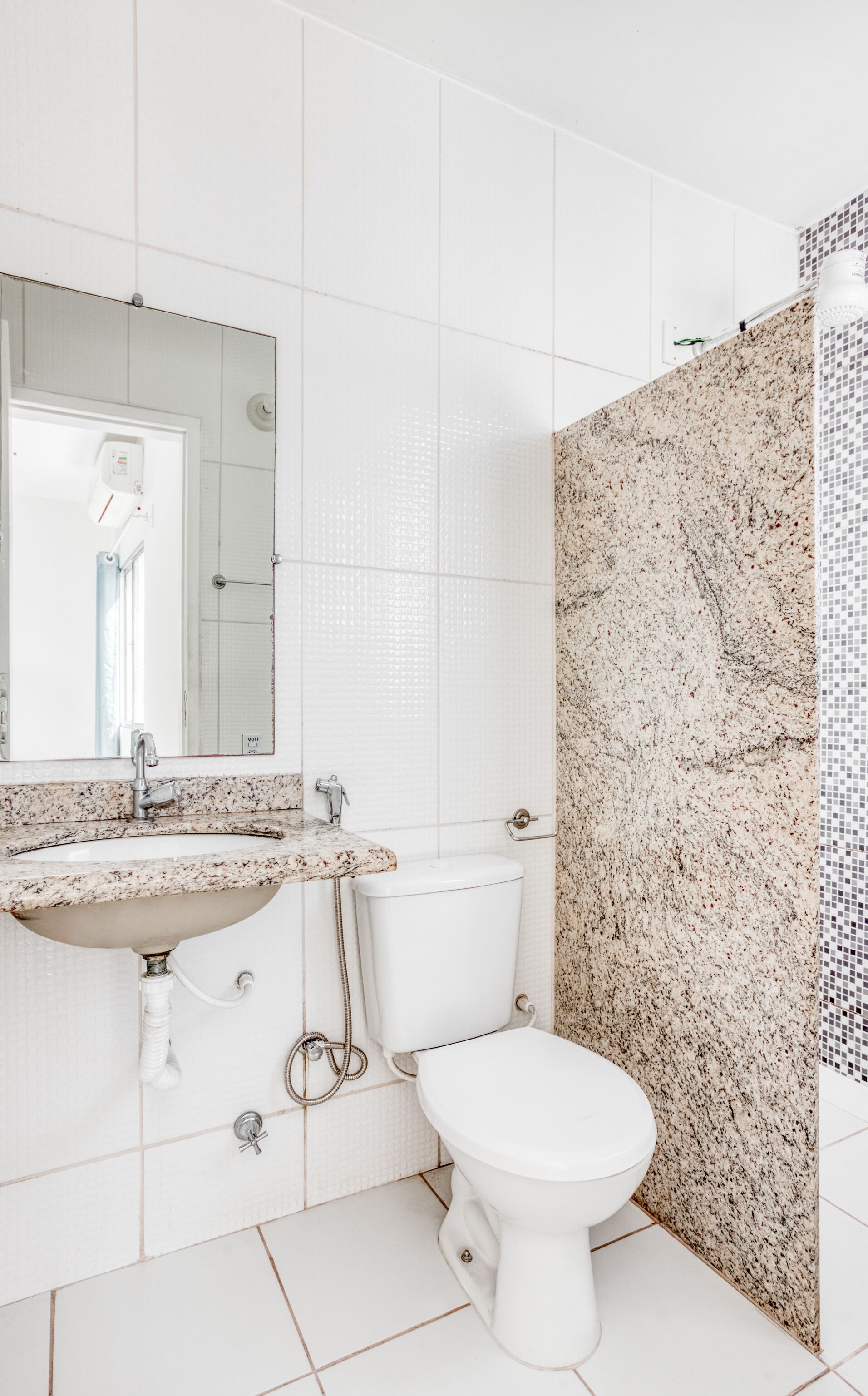 standard double room | bathroom | shower, hair dryer, towels, soap