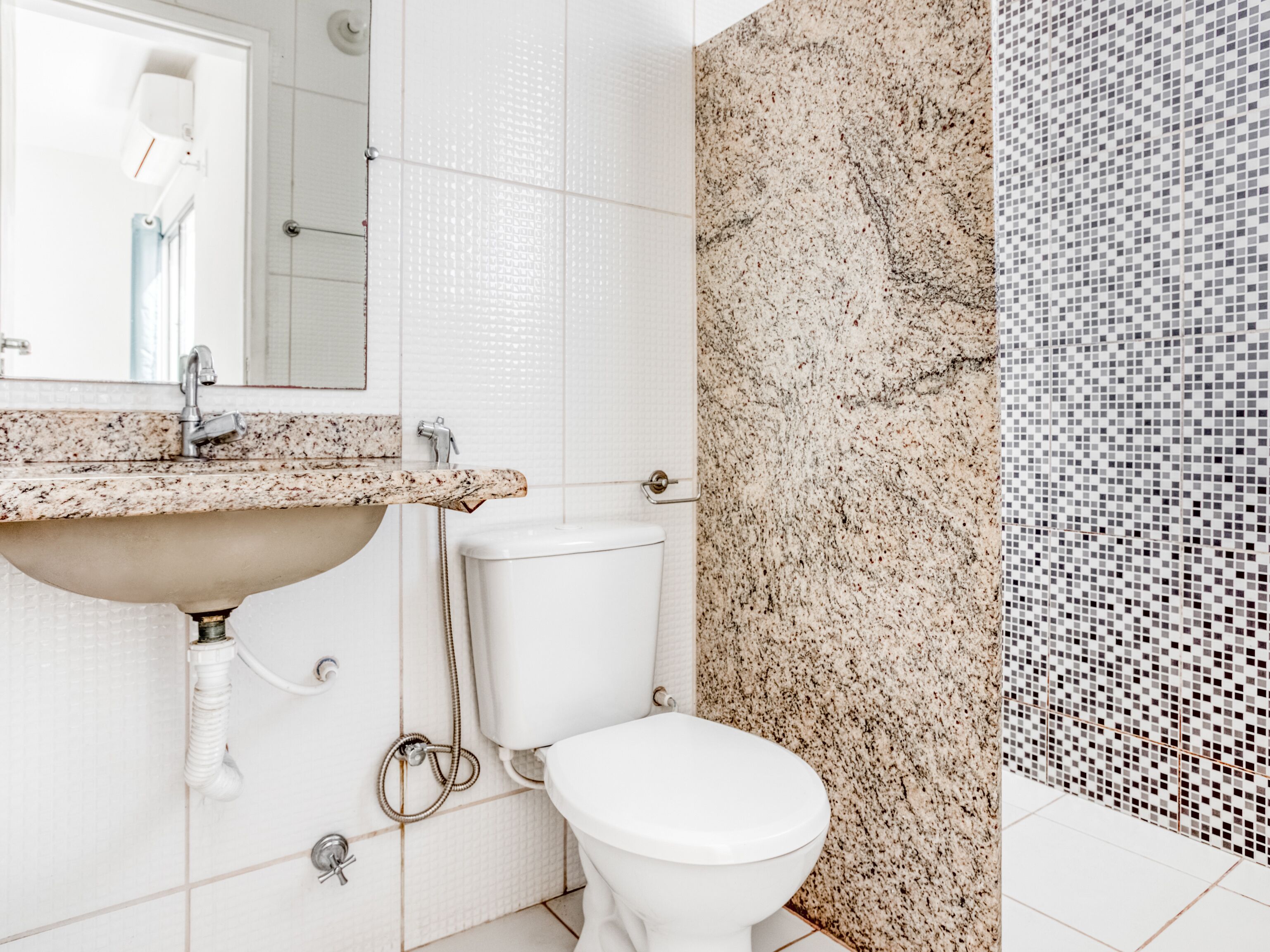 standard double room | bathroom | shower, hair dryer, towels, soap