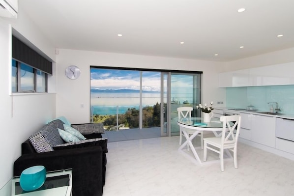 Fridge, microwave, oven, stovetop - Aqua Heights Studio Apartment - Stunning Views over Nelson's Tasman Bay (Atawhai)
