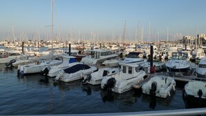 Een jachthaven vol diverse boten afgemeerd aan de steiger.