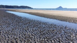 A beach with pebbles and a clear view of the ocean and distant hills. - Ohope Beach  2Brm Weekender escape,handy to beach & more! (Ohope)