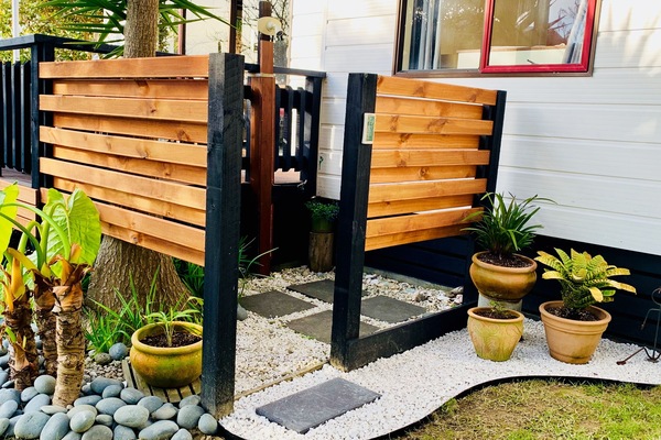 Outdoor shower to wash off after a day at the beach