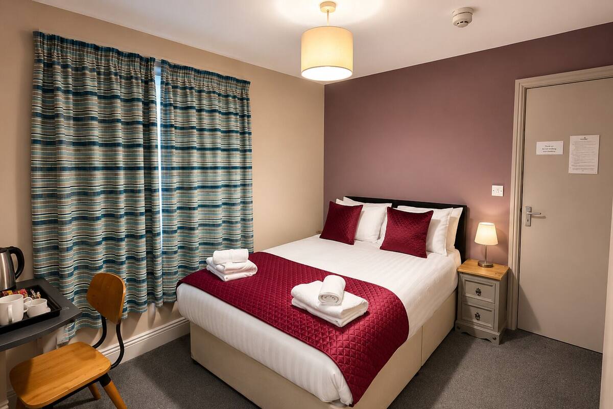 Blackout drapes, iron/ironing board (on request), WiFi (free)