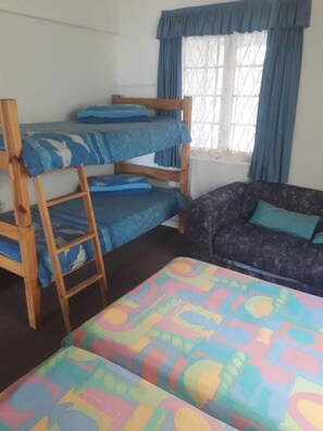 Desk, bed sheets