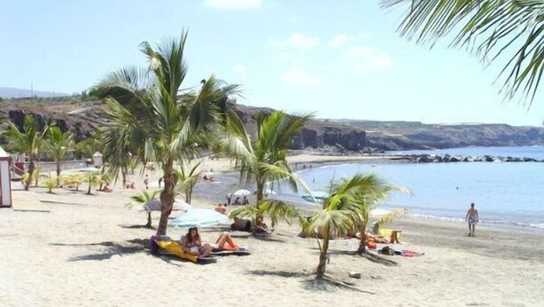 A beach with palm trees, people sunbathing, and a clear view of the sea. - Vacation home with pool in a beautiful country location with sea views Wifi included (Santa Cruz de Tenerife)