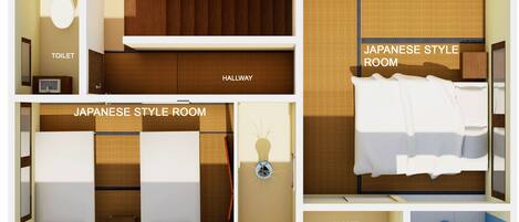 A Japanese-style room with a toilet, hallway, and closet.