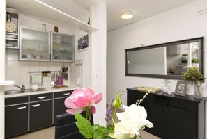 Apartment (A3) | Private kitchen | Fridge, microwave, oven, stovetop - Apartments Irena (Tkon)