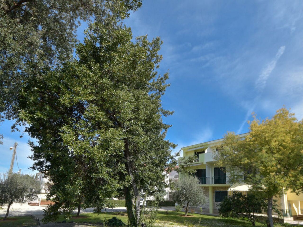 A building with a modern design, surrounded by trees and greenery.